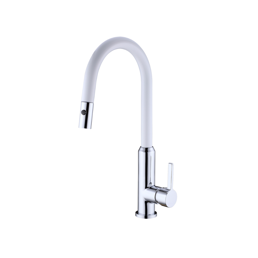 Pearl Pull Out Sink Mixer With Veggie Spray Function Chrome White