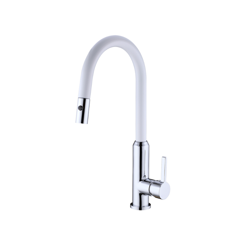 Pearl Pull Out Sink Mixer With Veggie Spray Function Chrome White