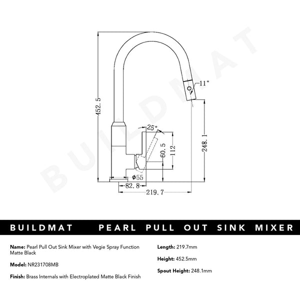 Nero Pearl Pull Out Sink Mixer With Veggie Spray Function Matte Black