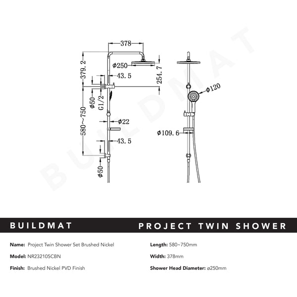 Nero Project Twin Shower Set Brushed Nickel