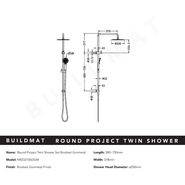 Nero Round Project Twin Shower Gunmetal