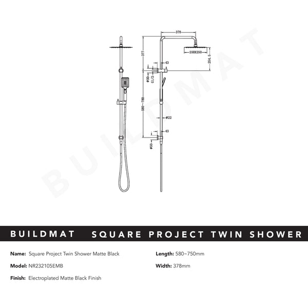 Nero Square Project Twin Shower Matte Black