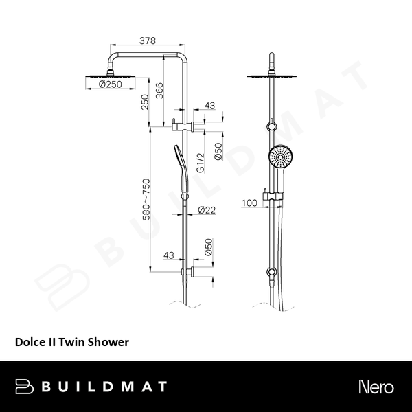 Nero Dolce II Twin Shower Brushed Nickel
