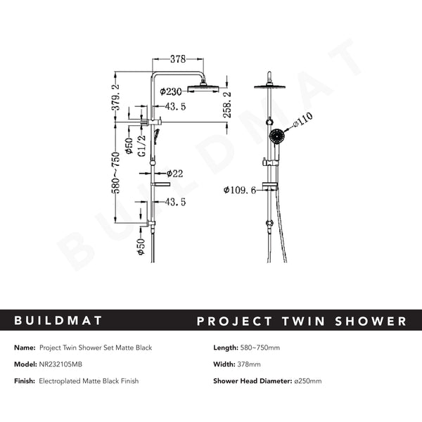 Nero Project Twin Shower Set Matte Black