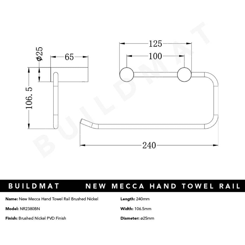New Mecca Hand Towel Rail Brushed Nickel