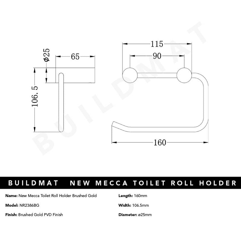 New Mecca Toilet Roll Holder Brushed Gold