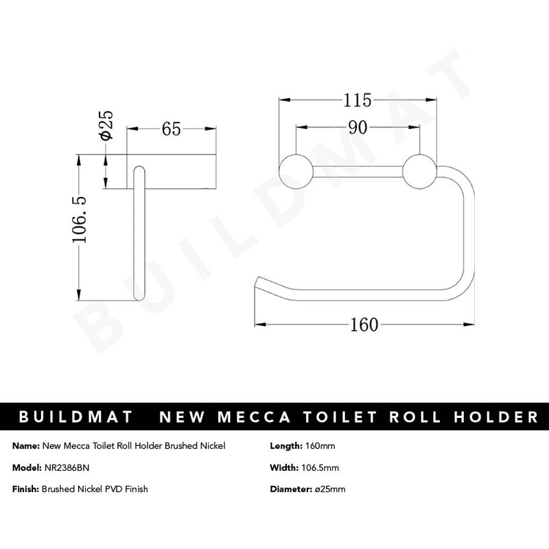 New Mecca Toilet Roll Holder Brushed Nickel