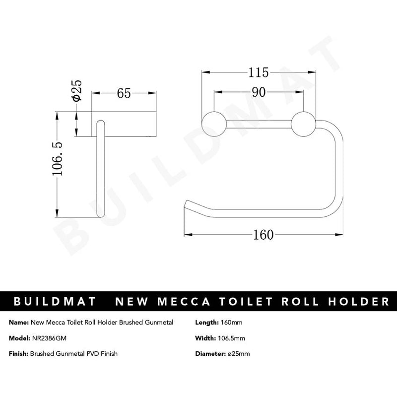 New Mecca Toilet Roll Holder Brushed Gunmetal