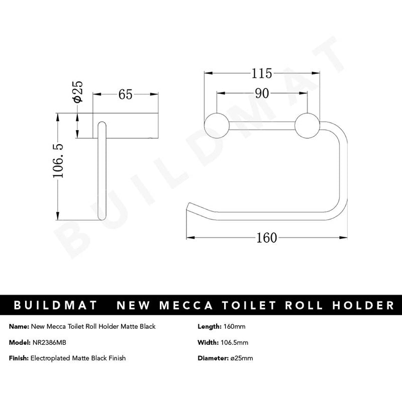 New Mecca Toilet Roll Holder Matte Black