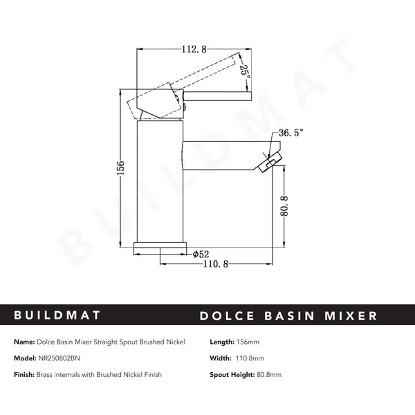 Nero Dolce Basin Mixer Straight Spout Brushed Nickel