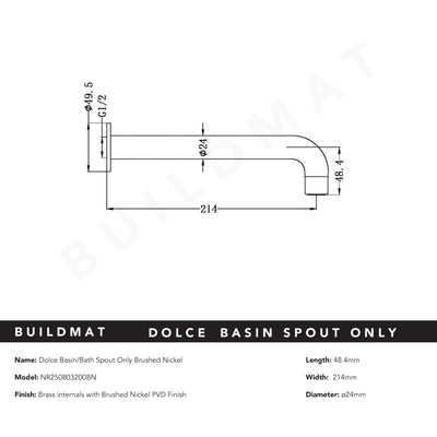 Dolce Basin Bath Spout Only 215mm Brushed Nickel
