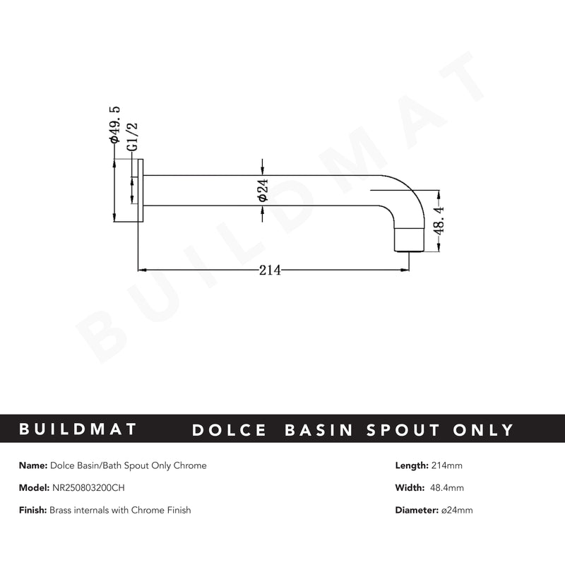 Dolce Basin Bath Spout Only 215mm Chrome