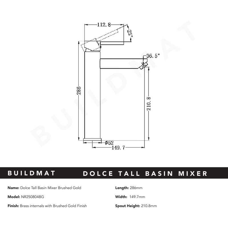 Dolce Tall Basin Mixer Brushed Gold