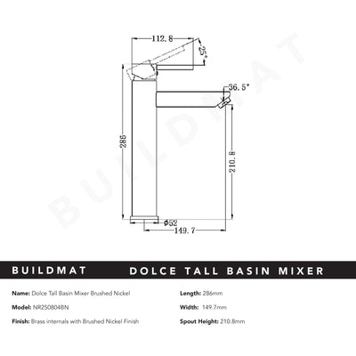 Dolce Tall Basin Mixer Brushed Nickel