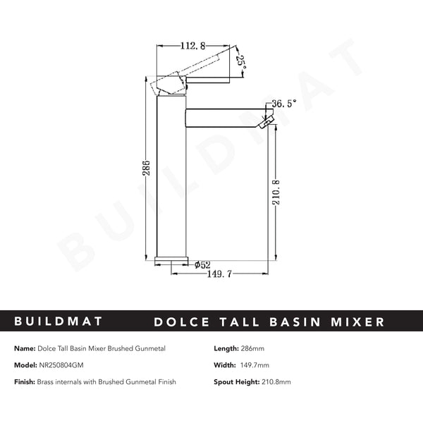 Nero Dolce Tall Basin Mixer Brushed Gunmetal