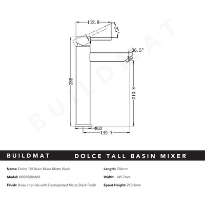 Dolce Tall Basin Mixer Matte Black