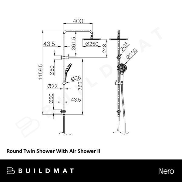 Nero Round Twin Shower with Air Shower II Brushed Nickel