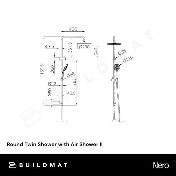 Nero Round Twin Shower with Air Shower II Gunmetal
