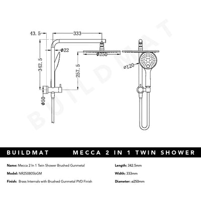 Mecca 2 in 1 Twin Shower Brushed Gunmetal