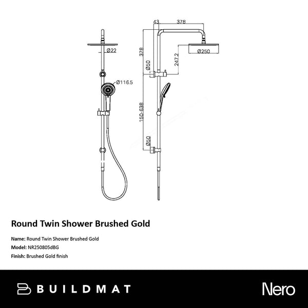 Nero Round Twin Shower Brushed Gold