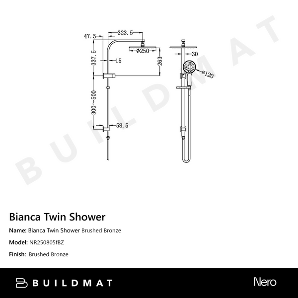 Nero Bianca Twin Shower Brushed Bronze