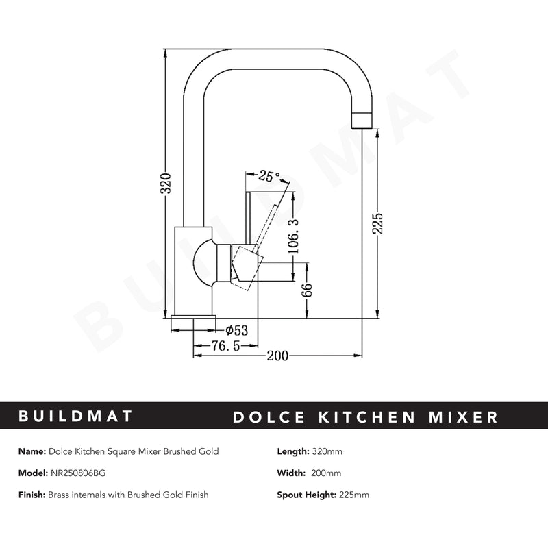 Dolce Square Kitchen Mixer Brushed Gold