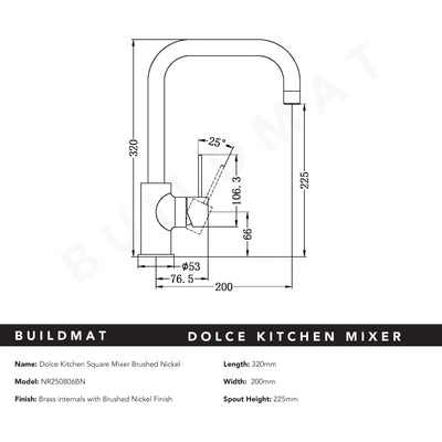 Dolce Square Kitchen Mixer Brushed Nickel