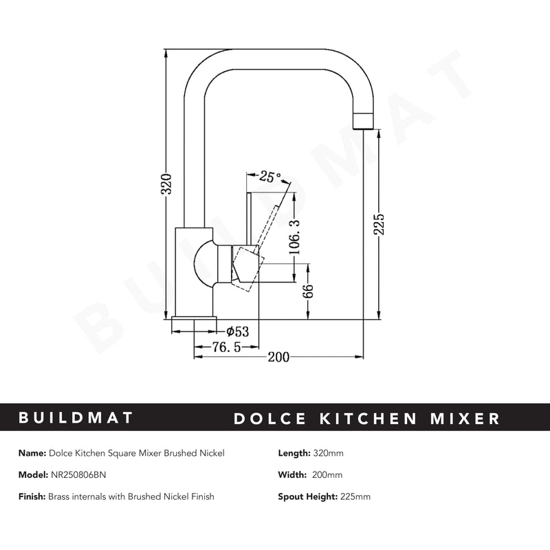 Dolce Square Kitchen Mixer Brushed Nickel