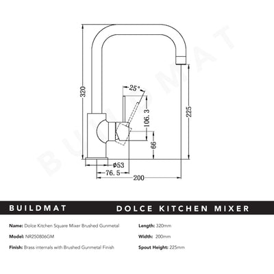 Dolce Square Kitchen Mixer Brushed Gunmetal