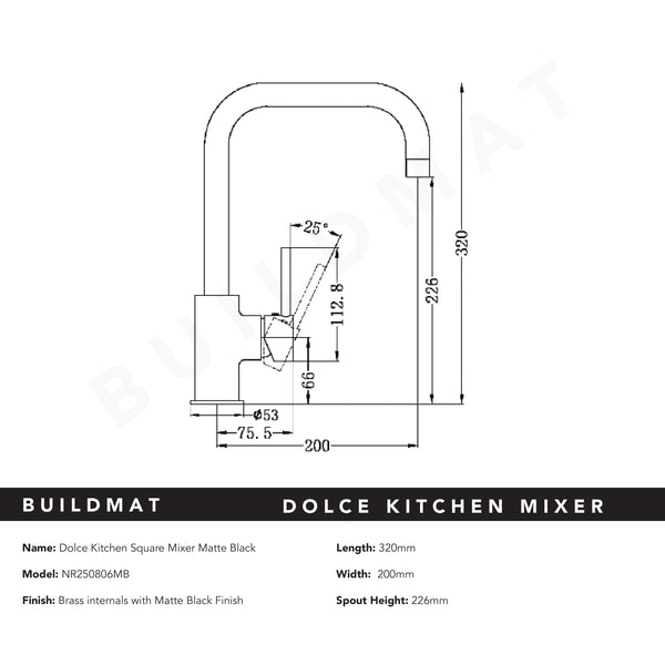 Nero Dolce Square Kitchen Mixer Matte Black