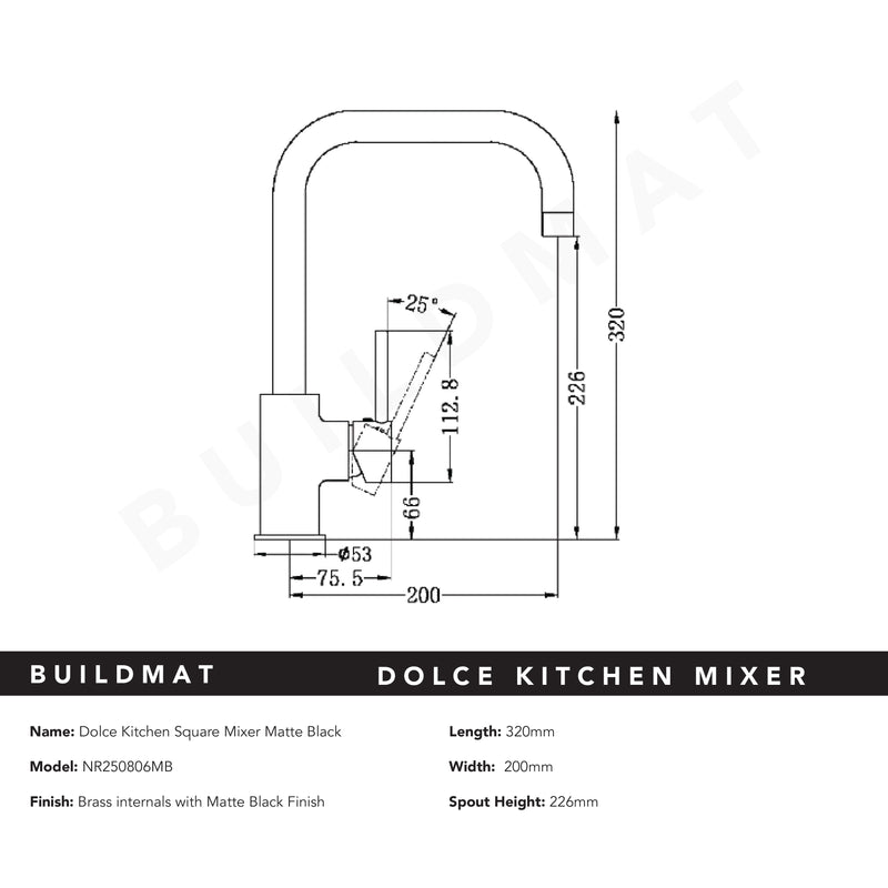 Dolce Square Kitchen Mixer Matte Black