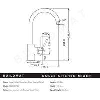 Dolce Kitchen Mixer Gooseneck Brushed Nickel