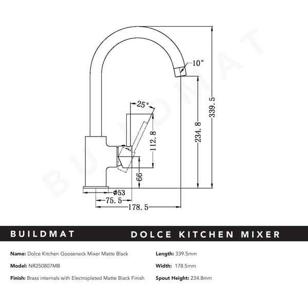Nero Dolce Kitchen Mixer Gooseneck Matte Black