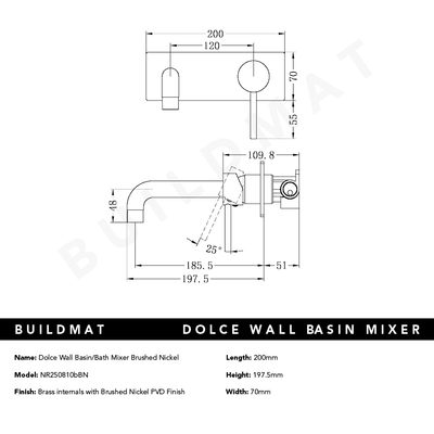 Dolce Wall Basin/Bath Mixer Brushed Nickel