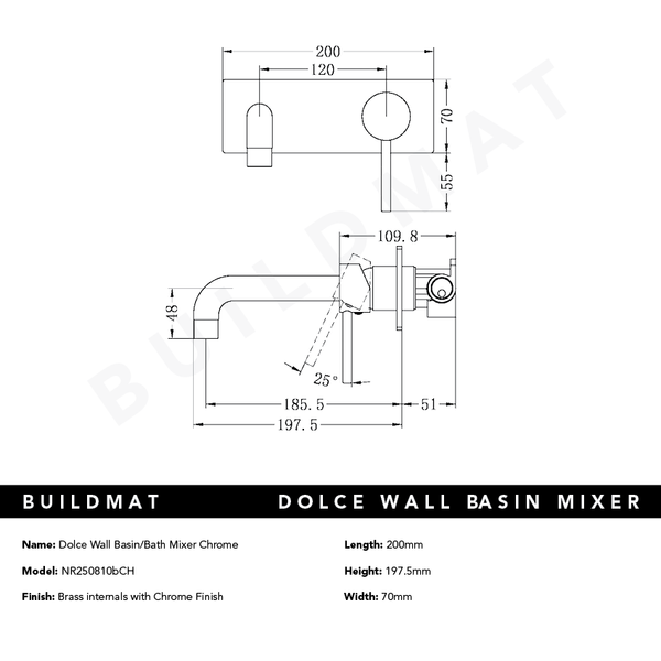 Nero Dolce Wall Basin/Bath Mixer Chrome