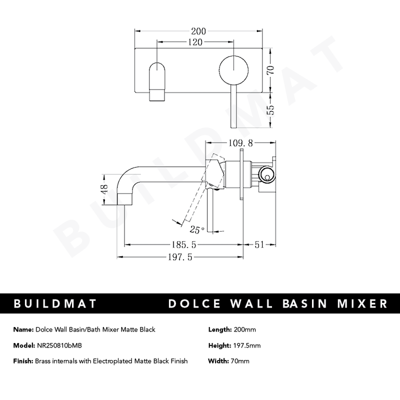 Dolce Wall Basin/Bath Mixer Matte Black