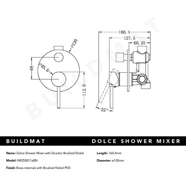 Nero Dolce Shower Mixer with Divertor Brushed Nickel