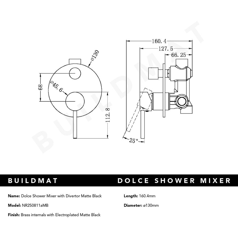 Dolce Shower Mixer with Divertor Matte Black