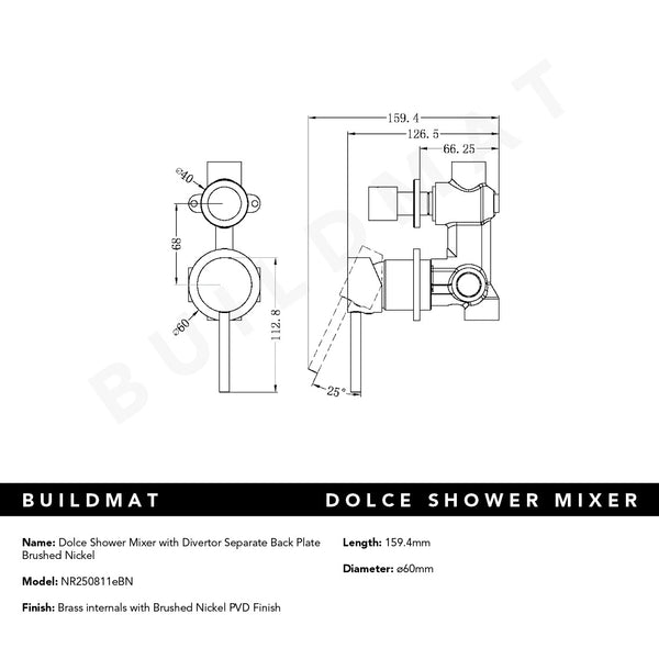 Nero Dolce Shower Mixer with Divertor Separate Back Plate Brushed Nickel
