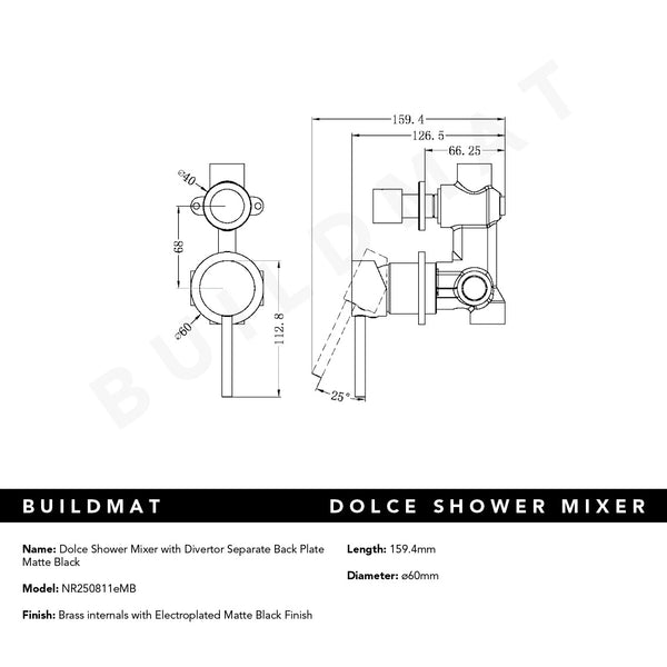 Nero Dolce Shower Mixer with Divertor Separate Back Plate Matte Black