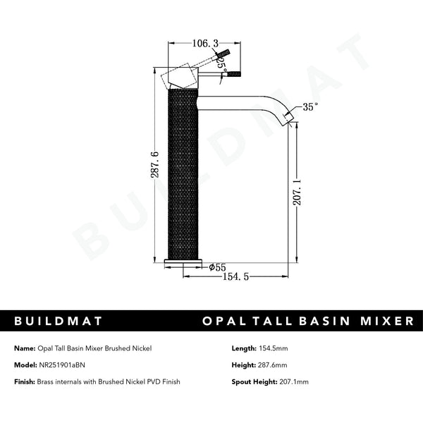 Nero Opal Tall Basin Mixer Brushed Nickel