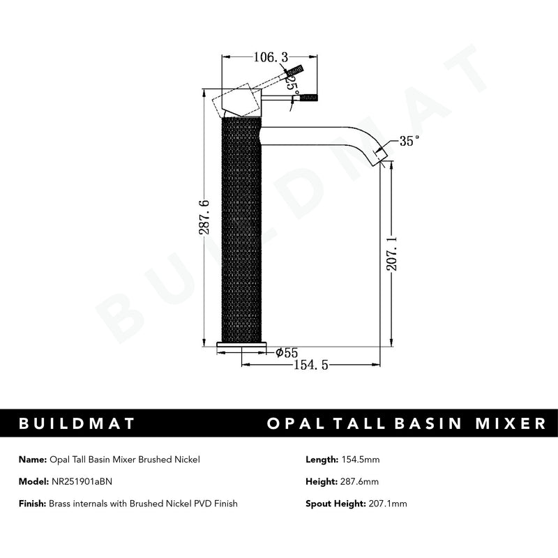 Opal Tall Basin Mixer Brushed Nickel