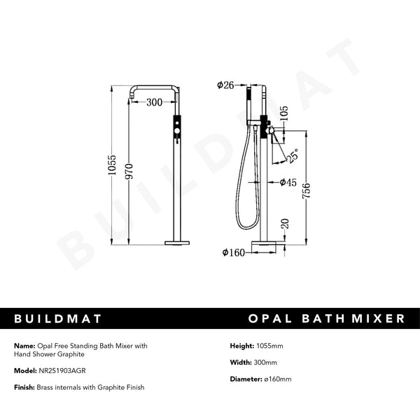 Nero Opal Free Standing Bath Mixer with Hand Shower Graphite