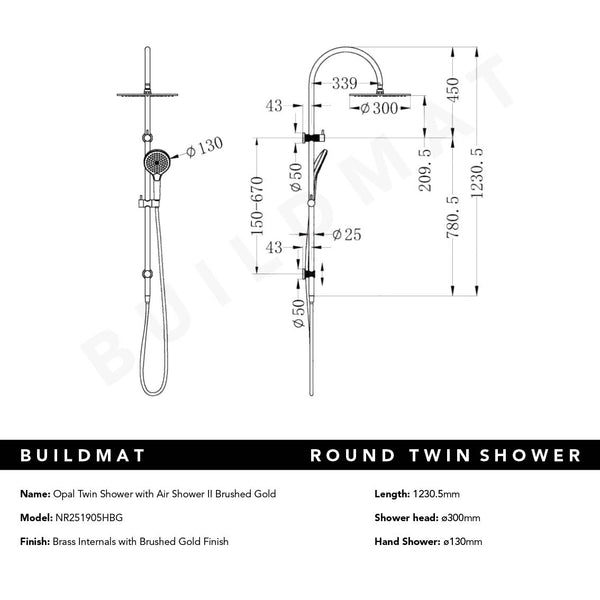 Nero Opal Twin Shower with Air Shower II Brushed Gold