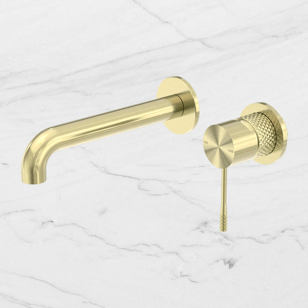 Nero Opal Wall Basin/Bath Mixer 185mm Spout With Separate Back Plate Brushed Gold