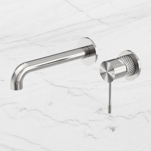 Nero Opal Wall Basin/Bath Mixer 185mm Spout With Separate Back Plate Brushed Nickel
