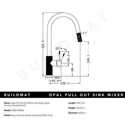 Opal Pull-Out Sink Mixer Brushed Gold