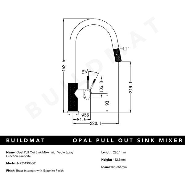 Nero Opal Pull-Out Sink Mixer Graphite
