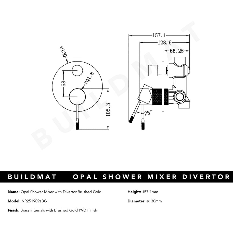 Opal Shower Mixer with Divertor Brushed Gold