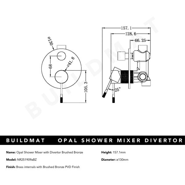Nero Opal Shower Mixer with Divertor Brushed Bronze
